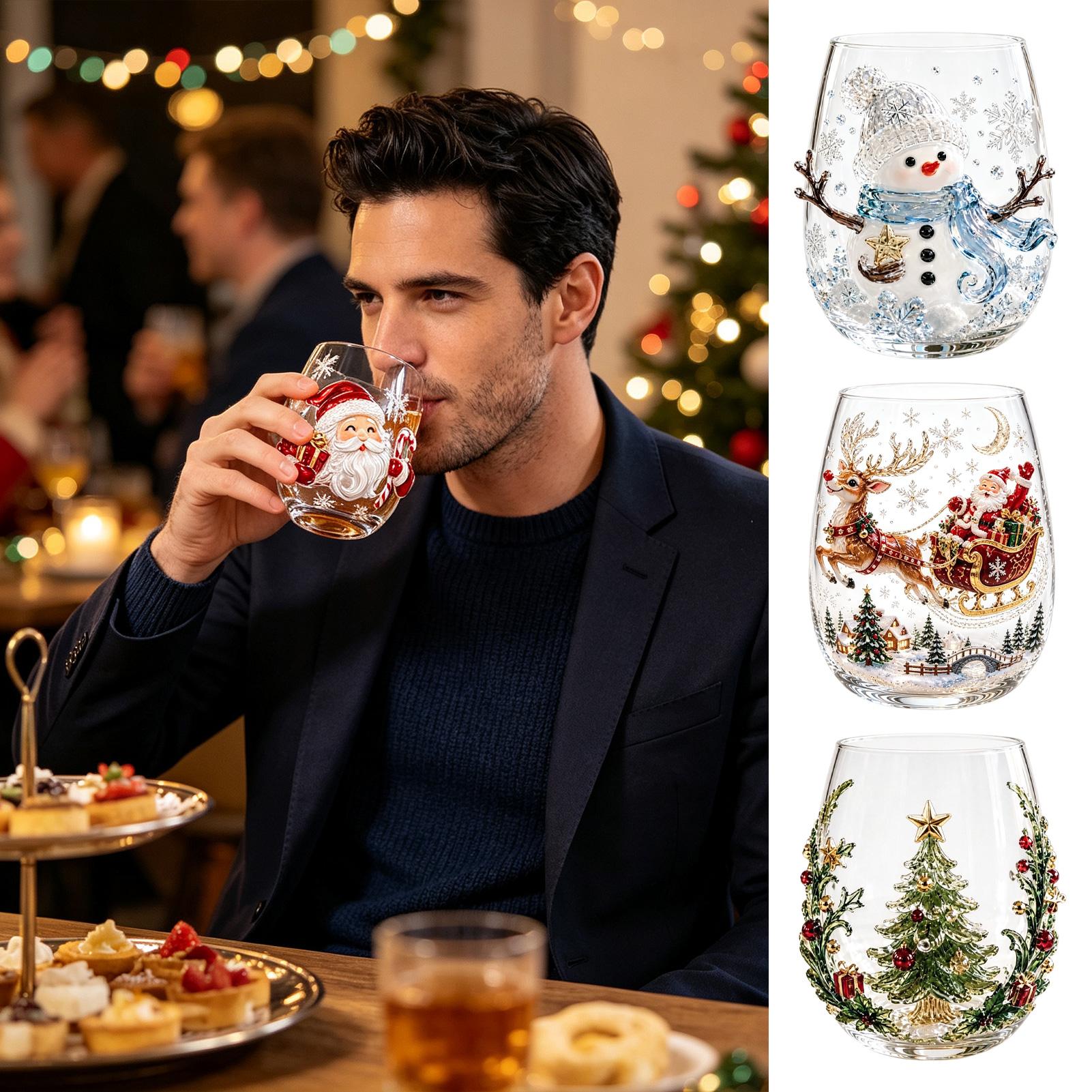 Coffee Tea Festival - 350ml 3D-patroon Kerstglazen Mokken, Antislip Koffie-