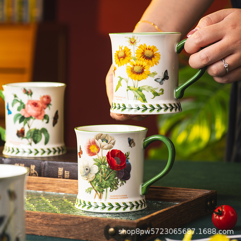 Coffee Tea English - Creatieve keramische koffiekop in pastorale stijl,