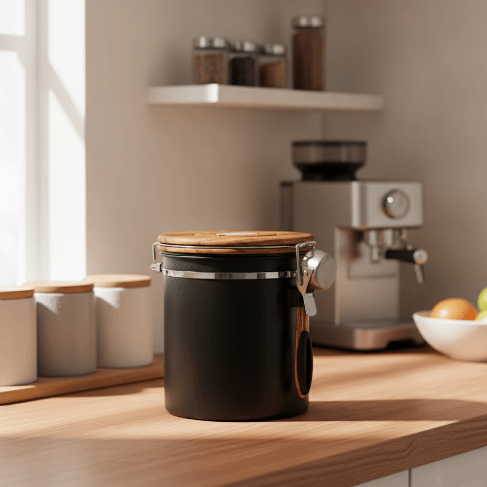 Coffee Tea Bean Leaf - 304 roestvrijstalen koffiebonenopslagtank, luchtdicht met lepel,