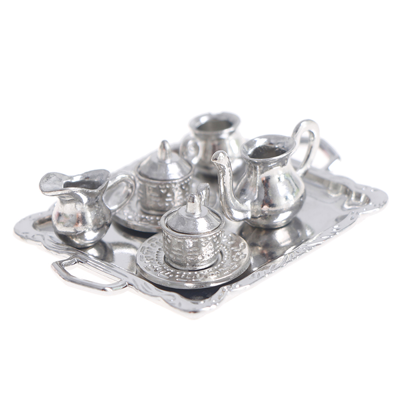 Coffee Tea Set Up - 10 stks/set 1/12 Poppenhuis Miniatuur Zilveren