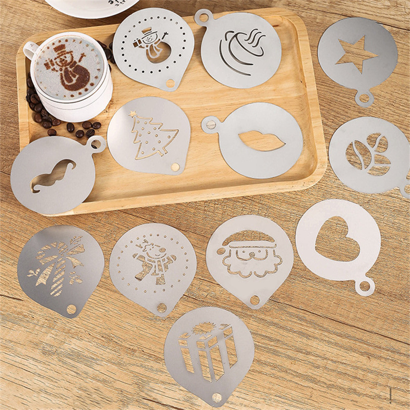 Coffee Stencil Art - 12 stuks roestvrij staal cafe schuim
