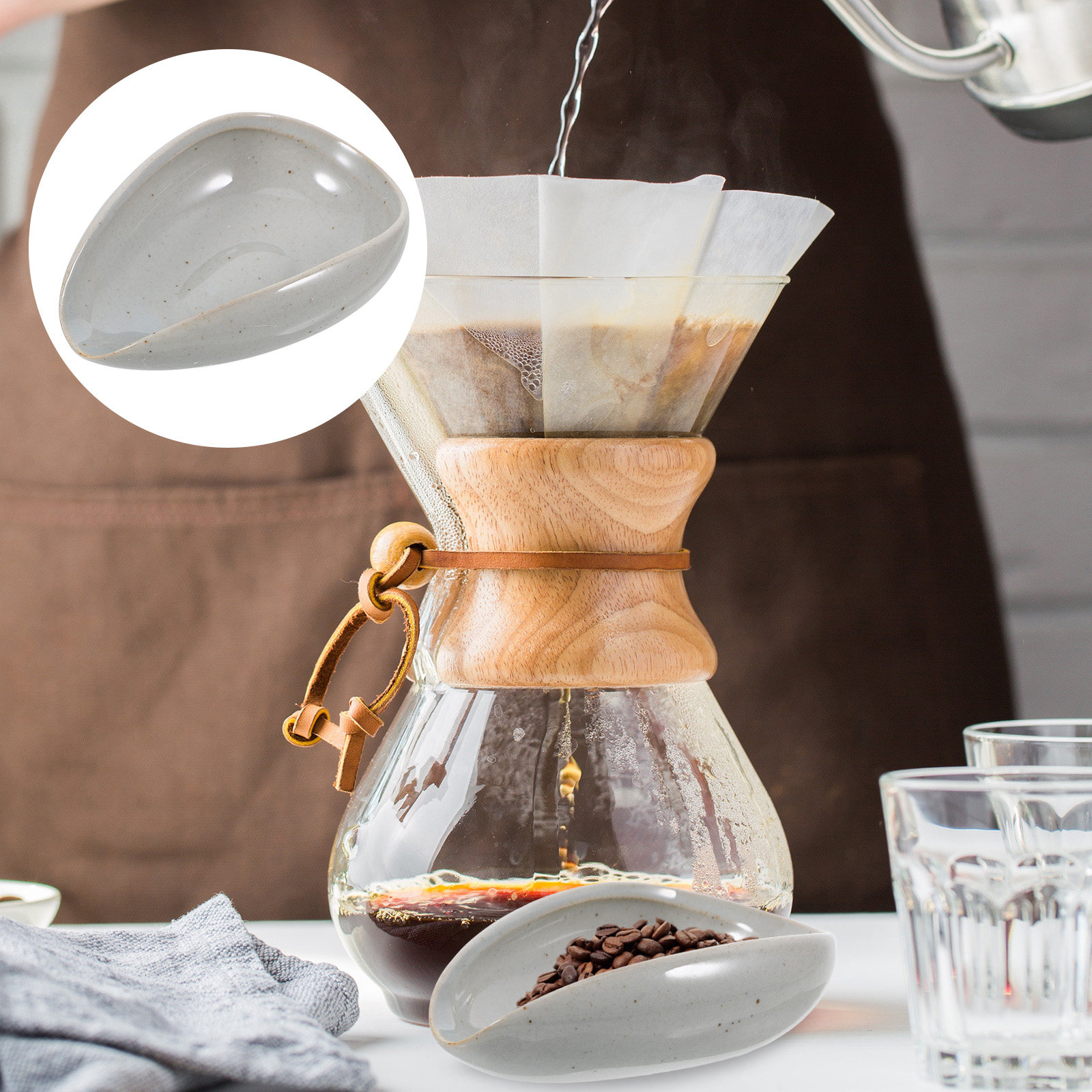 Coffee Tea Bean Leaf - Keramische koffiebonenbak, doseerbeker, weegschaal voor bonen,