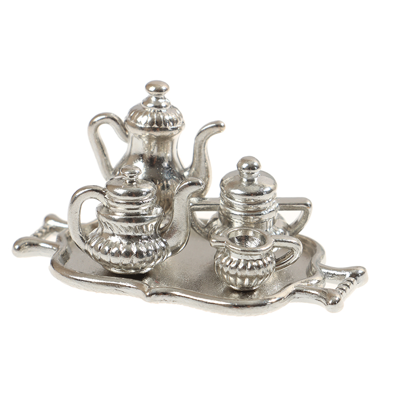 Young Tea Coffee - Poppenhuis Miniatuur Zilveren Metalen Thee Koffie
