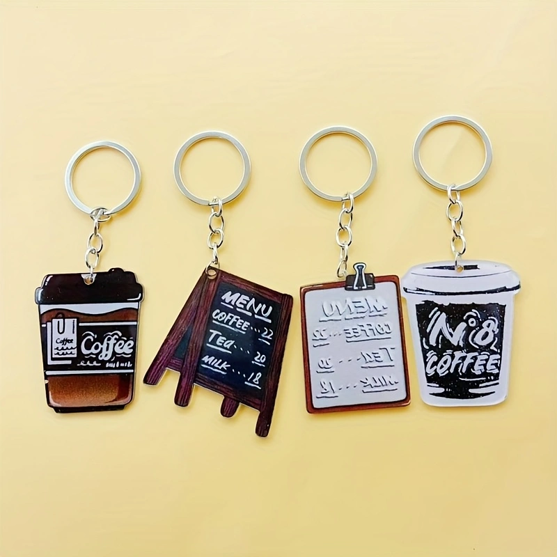 Coffee & Tea Haus - 8 stuks acryl sleutelhanger met koffiekopjes,