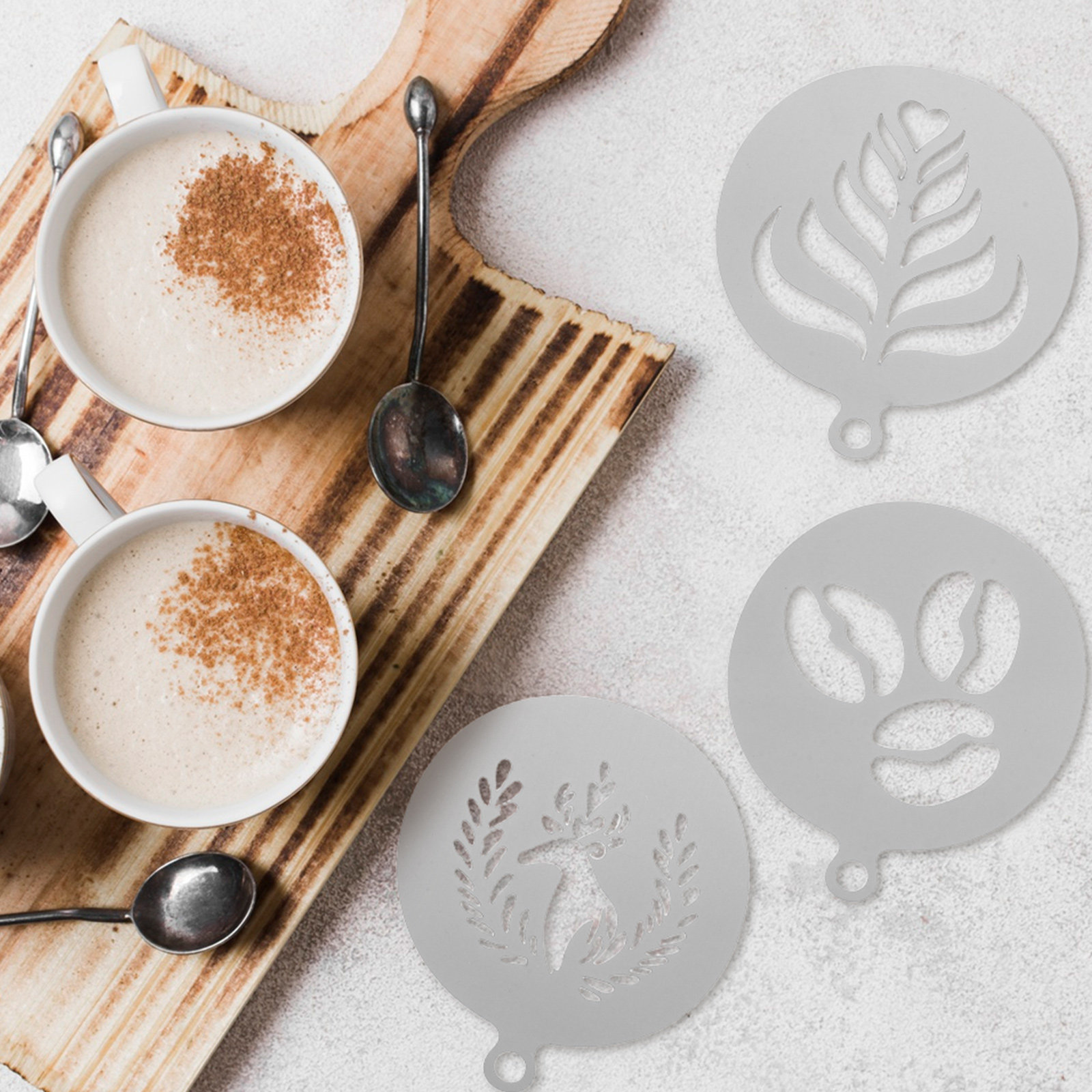 4 stuks premium roestvrijstale - Coffee Stencil Art recensie en prijs