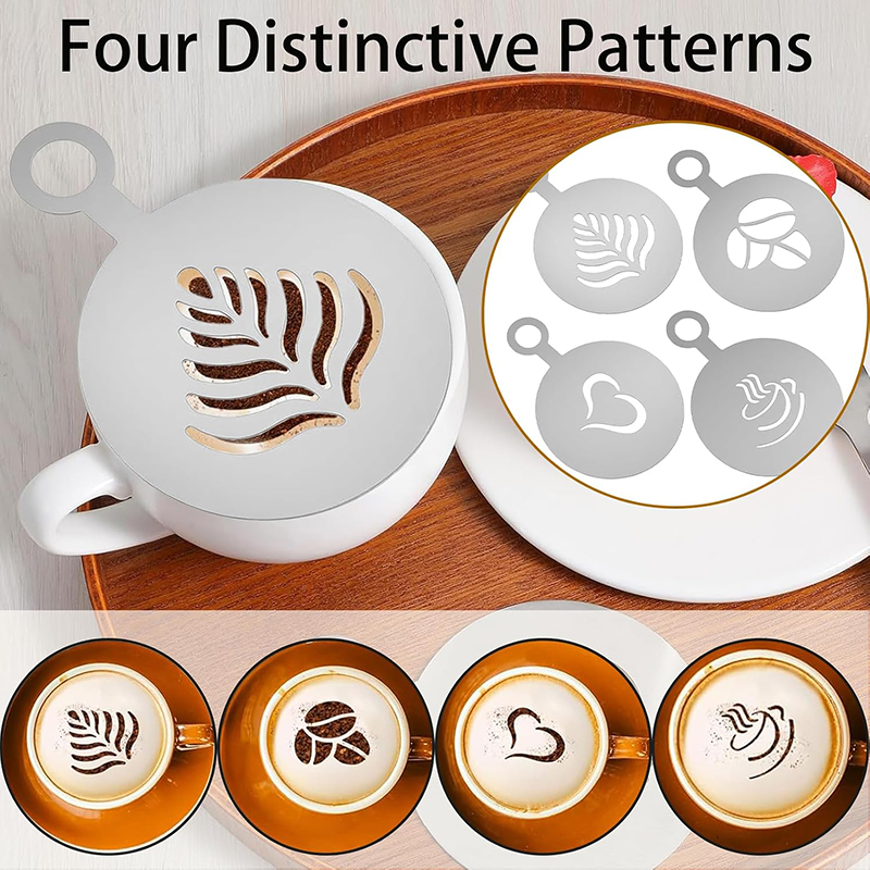 4-delige roestvrijstalen koffi - Coffee Stencil Art recensie en prijs