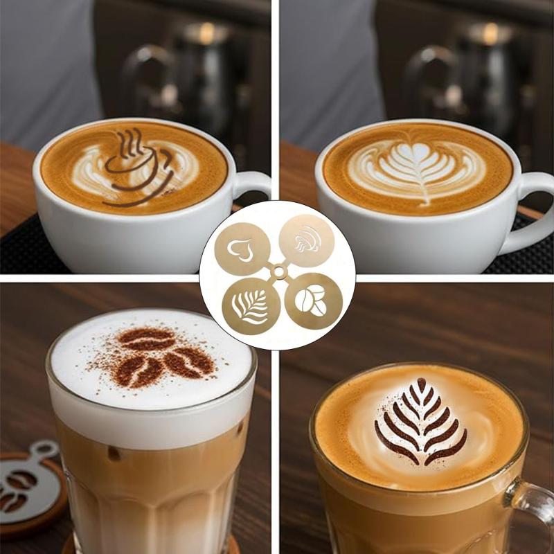 4 stks/set roestvrijstalen kof - Coffee Stencil Art recensie en prijs