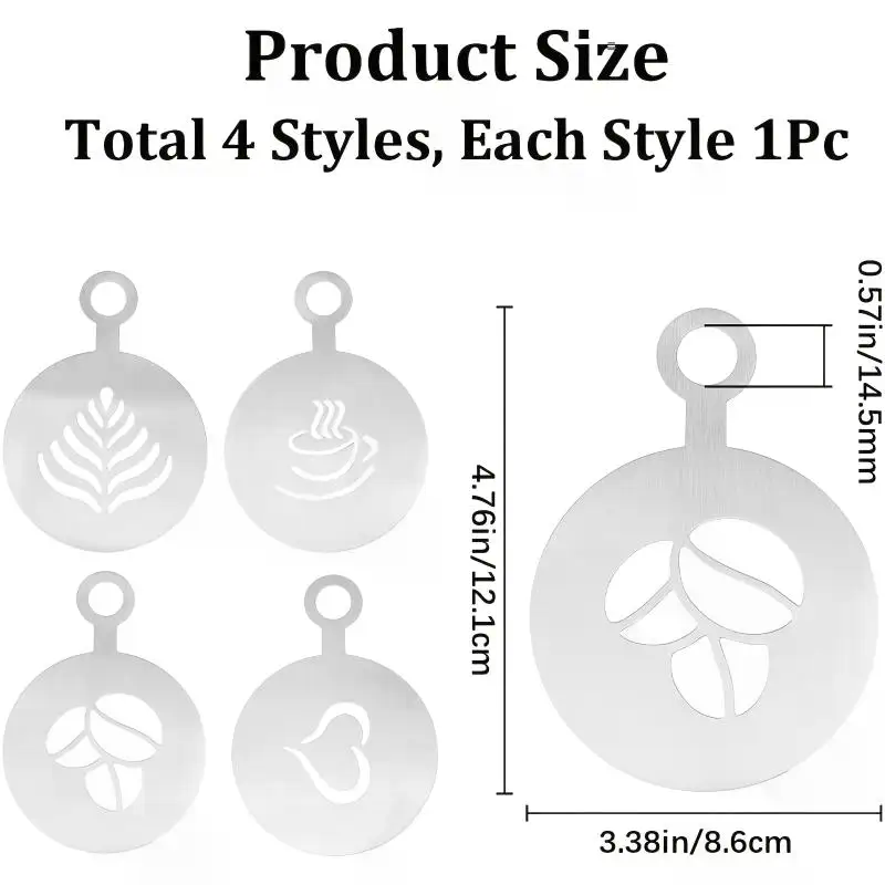 4 stks/set roestvrijstalen kof - Coffee Stencil Art recensie en prijs